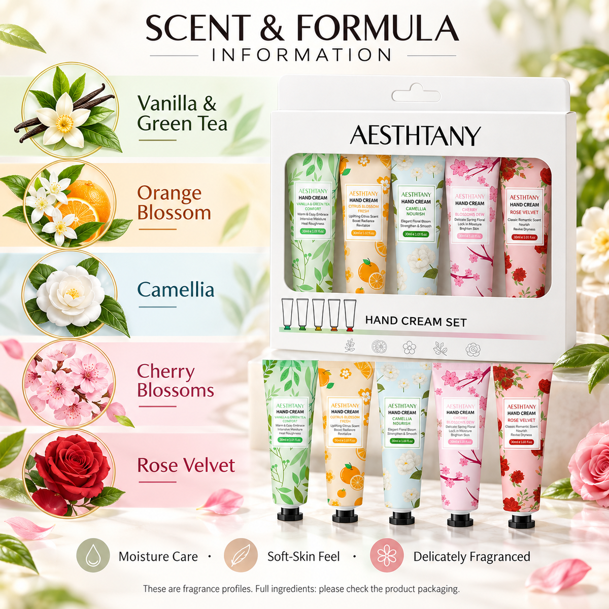 AESTHTANY Hand Cream Floral Collection Set (5-Piece Set)