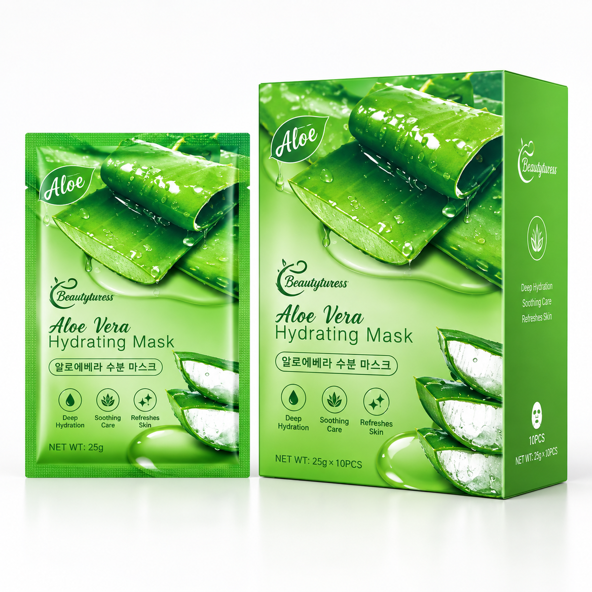 Beautyturess Aloe Vera Hidratiga kaj Humidiga Masko (25ml x 10 Folioj)
