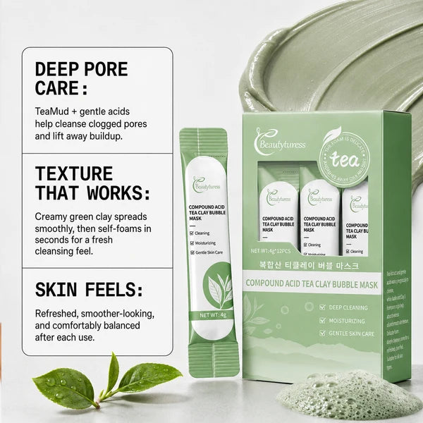 Beautyturess Komponita Acida Tea Argila Vezika Masko (Eksporta Stoko) 4g x 12 Paketoj