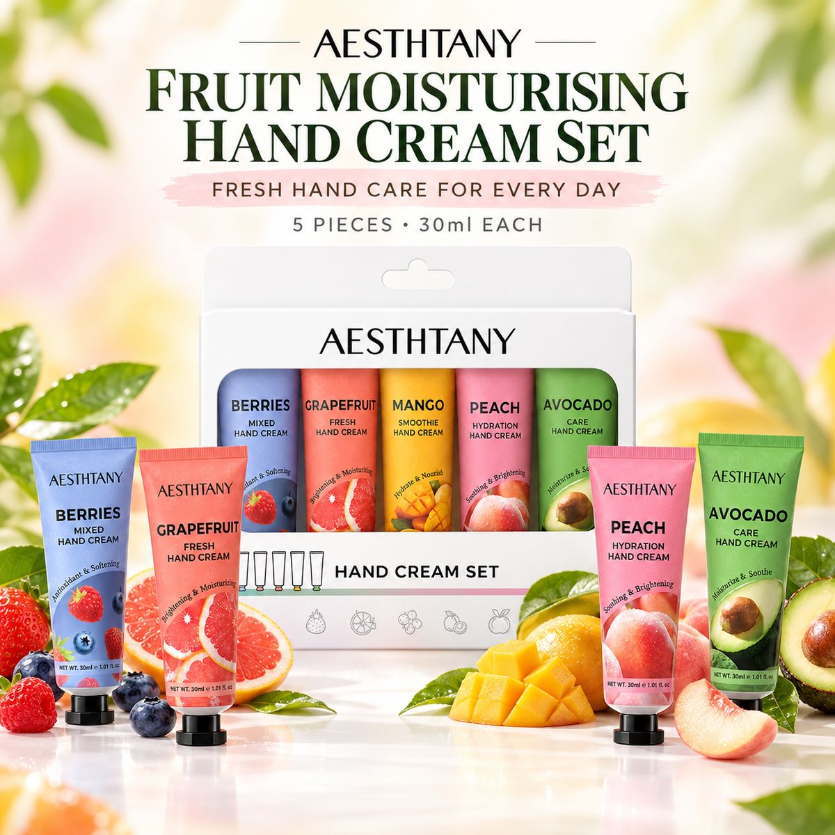 AESTHTANY Fruit-Infused Moisturizing Hand Cream Set (5-Piece Set)