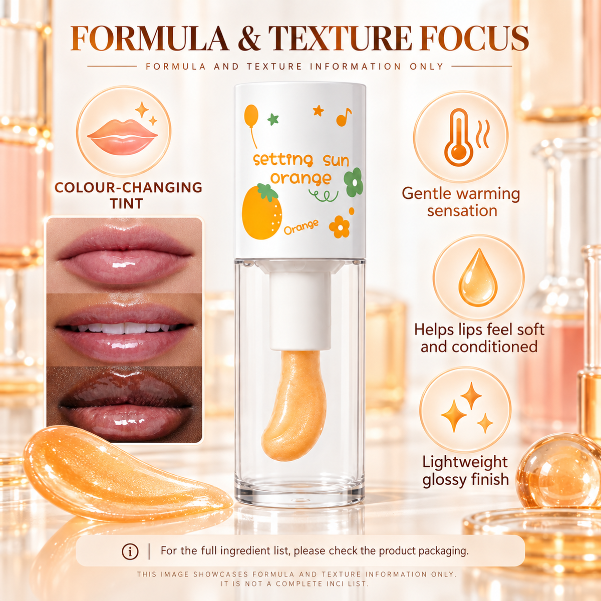 O′KADY Line-Smoothing & Plumping Color-Changing Lip Oil (Sunset Tangerine) (5ml)