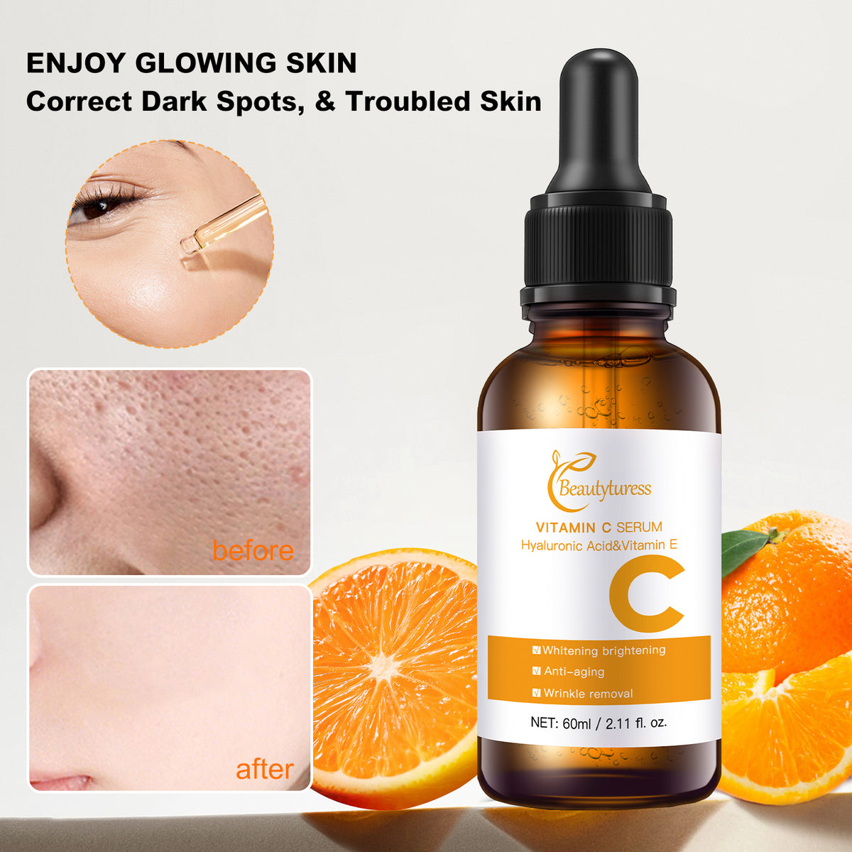 Beautyturess Briliga kaj Kontraŭ-maljuniĝa Vitamino C Serumo