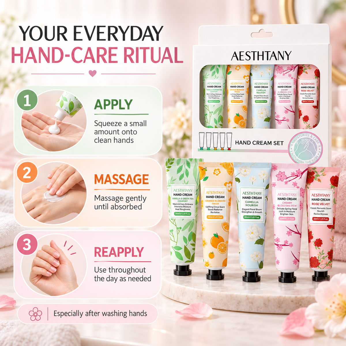 AESTHTANY Hand Cream Floral Collection Set (5-Piece Set)