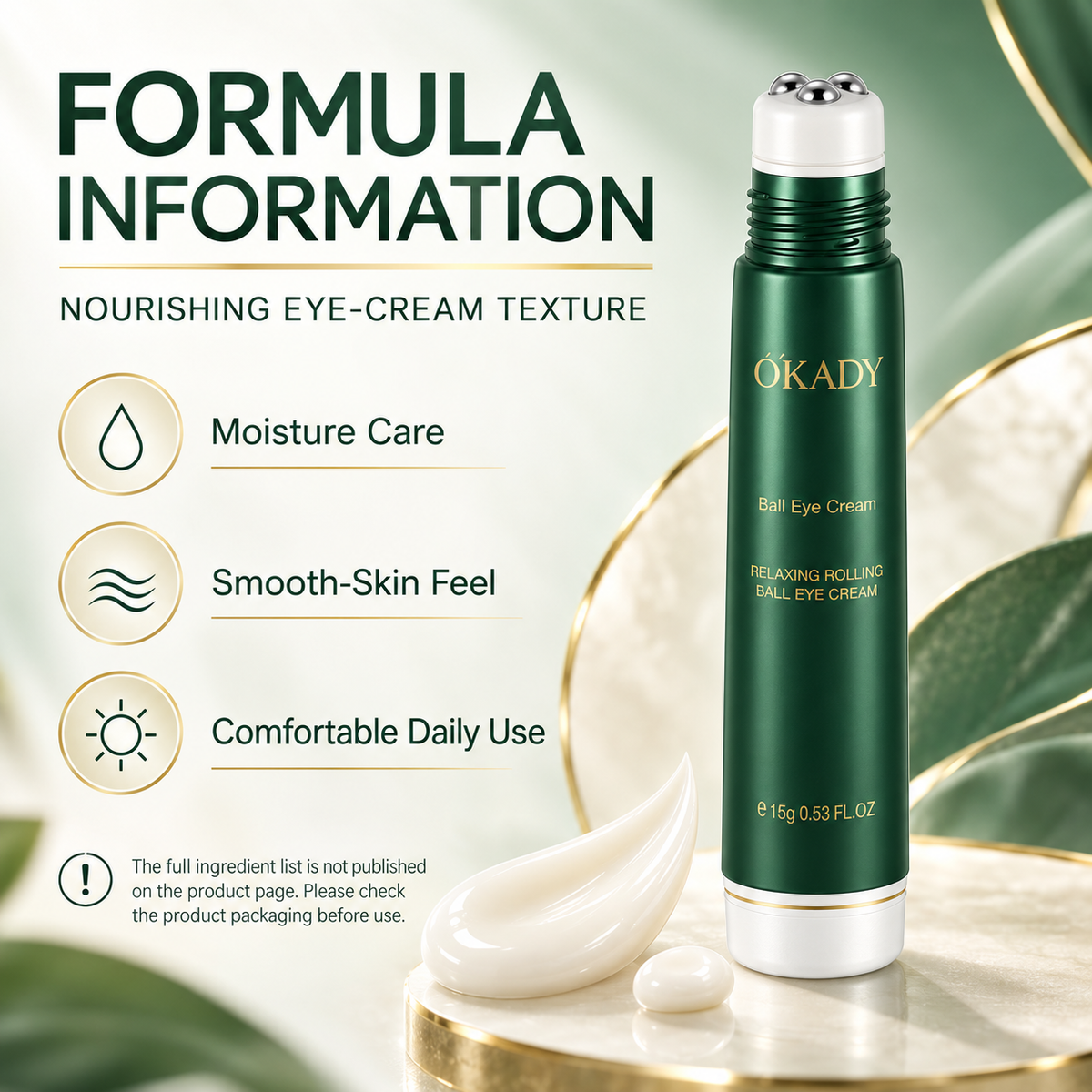O'KADY Anti-Aging & Wrinkle-Smoothing Rollerball Eye Cream (15g)