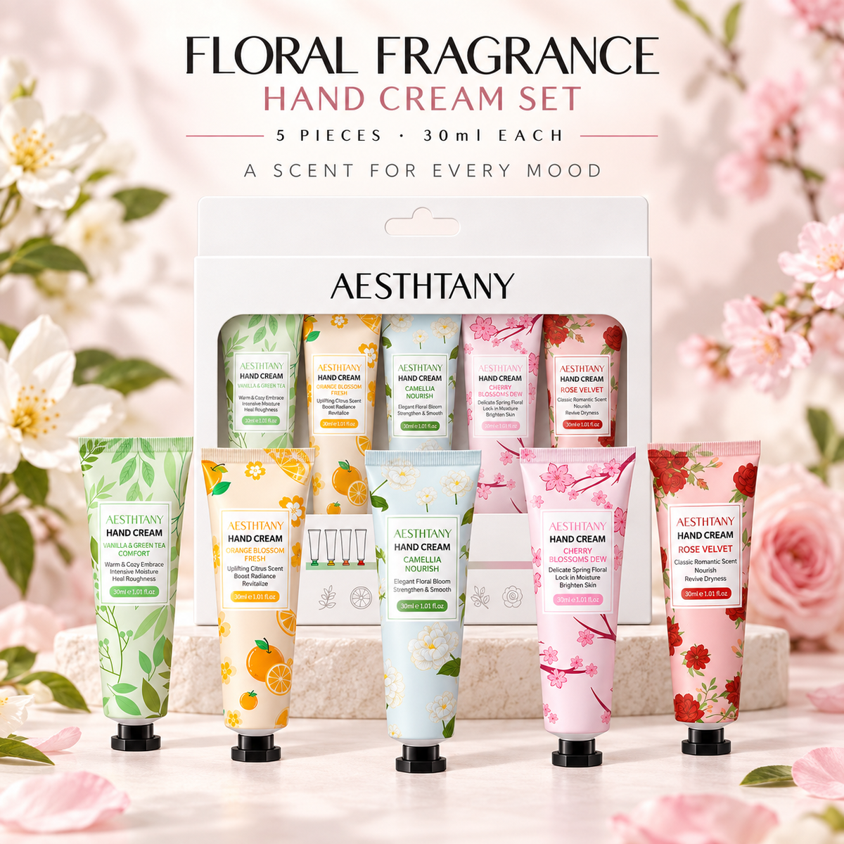 AESTHTANY Hand Cream Floral Collection Set (5-Piece Set)