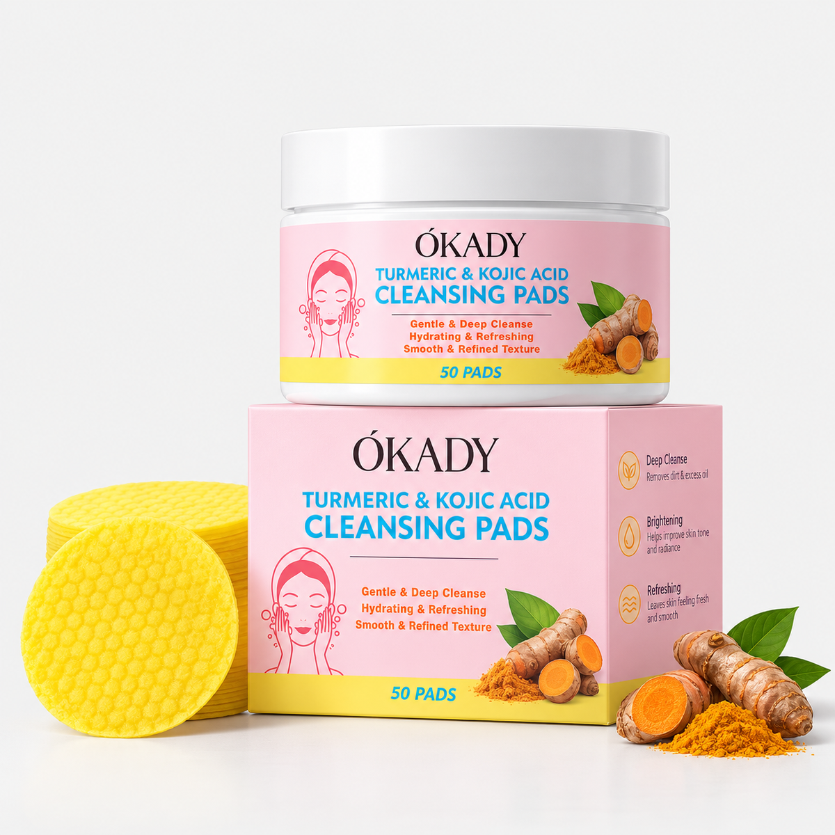O'KADY Purigaj Kotonoj kun Kurkumo kaj Kurkumino